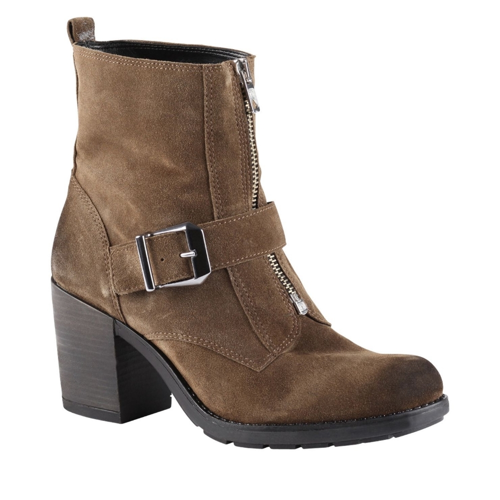 ALDO Suede Brown Combat Zip Ankle Booties with Chunky Heels Euro 37 size…